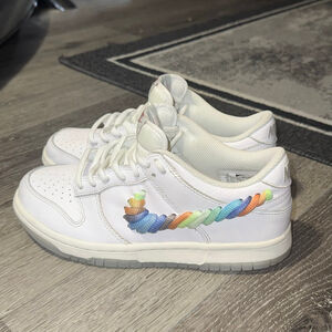 Nike Dunk Low SE Rainbow Lace Swoosh White GS Size 5Y